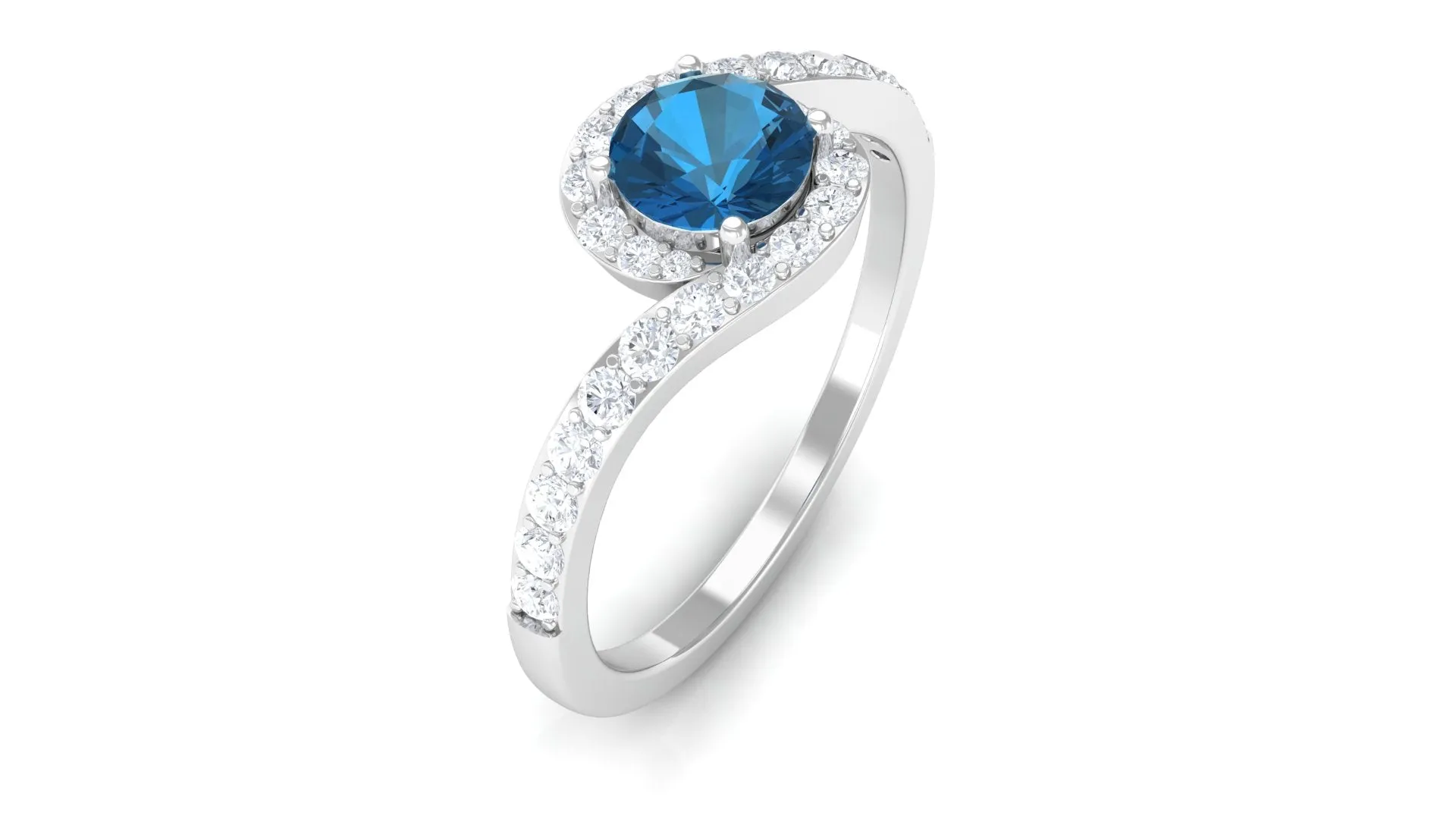 1 CT London Blue Topaz Bypass Ring with Diamond Accent