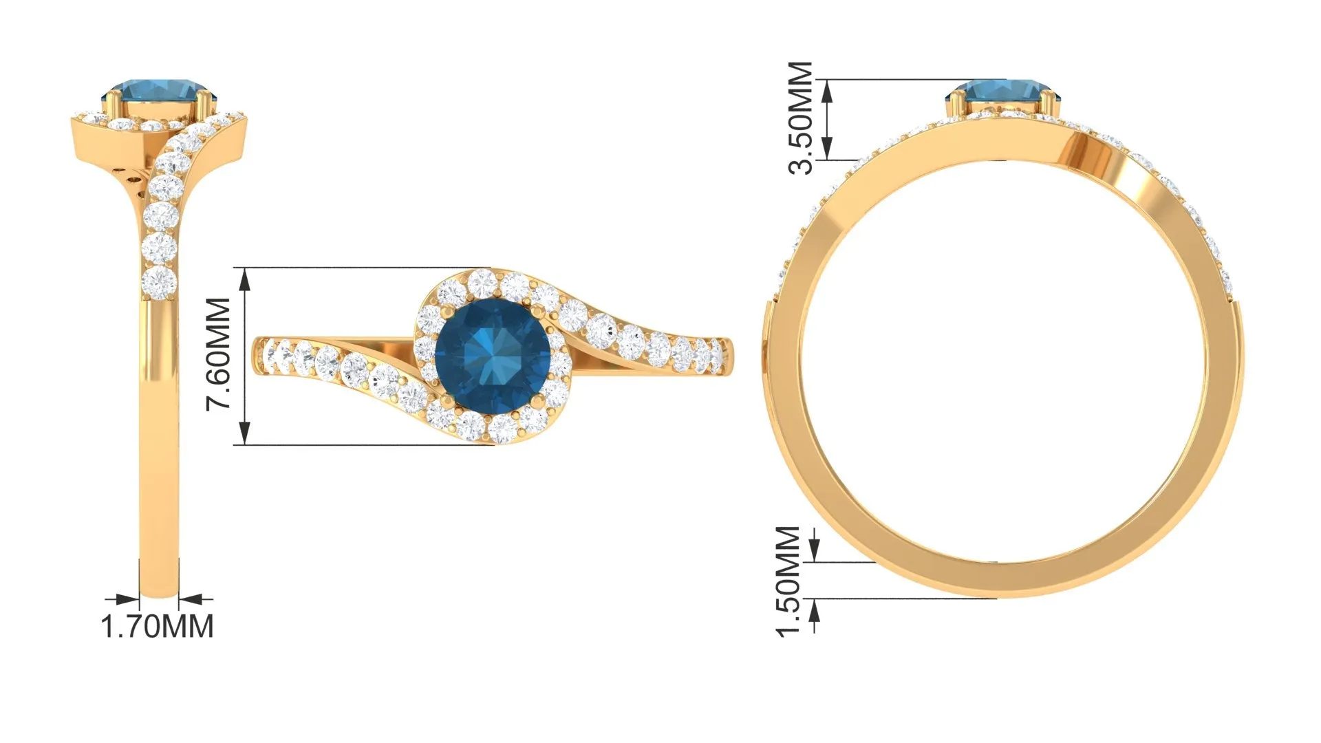 1 CT London Blue Topaz Bypass Ring with Diamond Accent