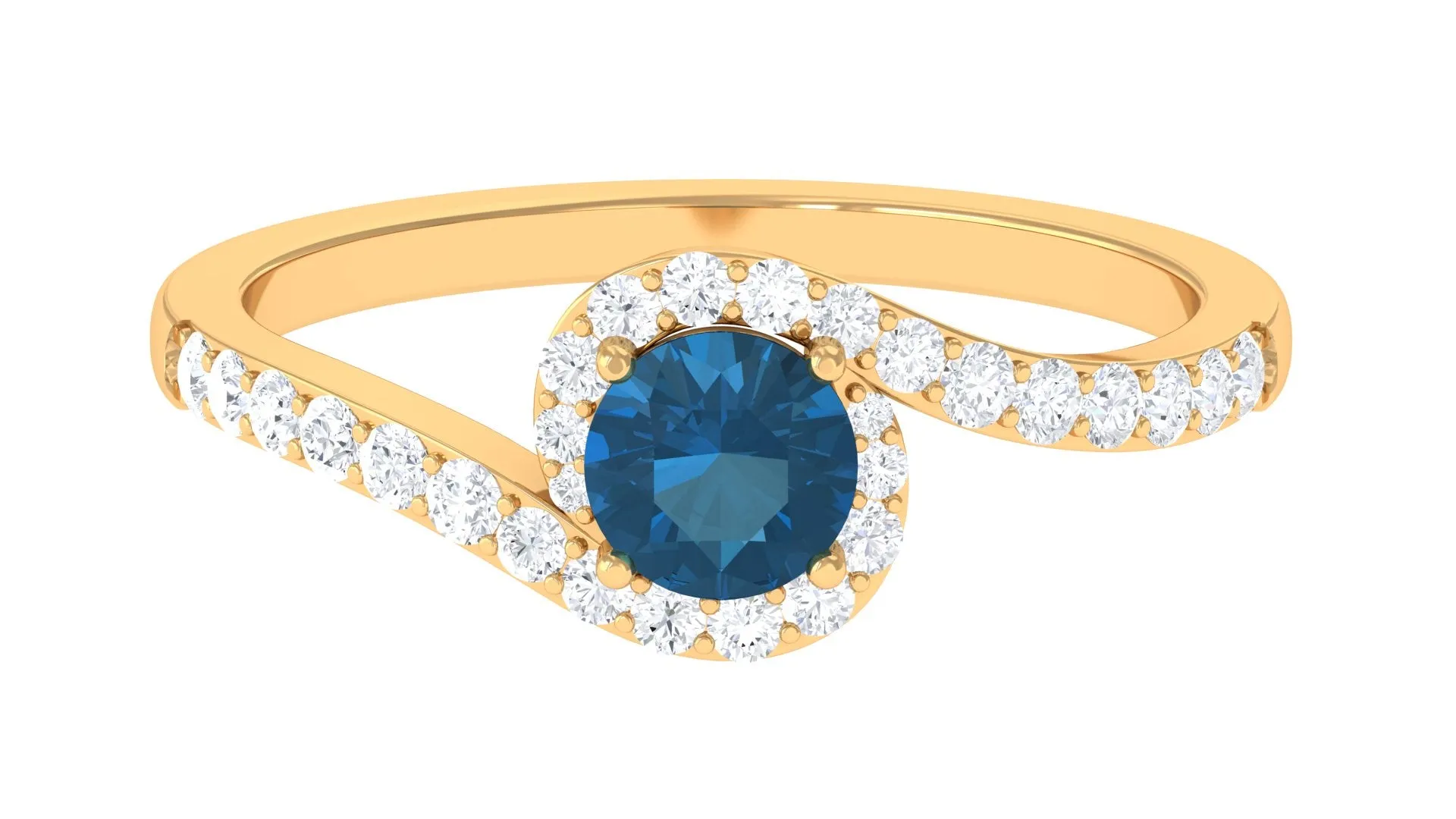 1 CT London Blue Topaz Bypass Ring with Diamond Accent