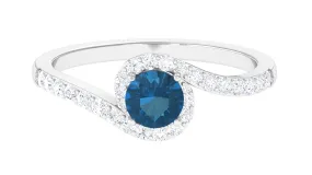 1 CT London Blue Topaz Bypass Ring with Diamond Accent