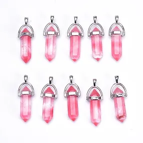 10pc Pink Quartz Stone Pendants Hexagonal Pointed Reiki Chakra Crystal Gemstone Pendant for Jewelry