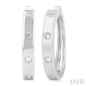 1/3 Ctw Flush Bezel Set Diamond Fashion Hoop Earring in 14K White Gold