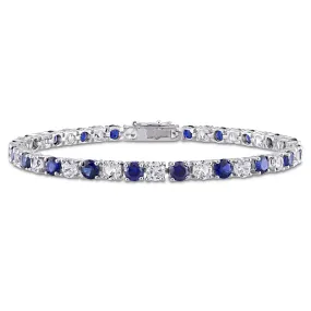 14 1/4 CT TGW Created Blue and White Sapphire Bracelet in Sterling Silver