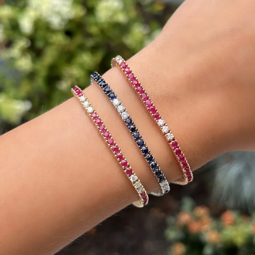 14K GOLD DIAMOND AND BLUE SAPPHIRE KELLY TENNIS BRACELET
