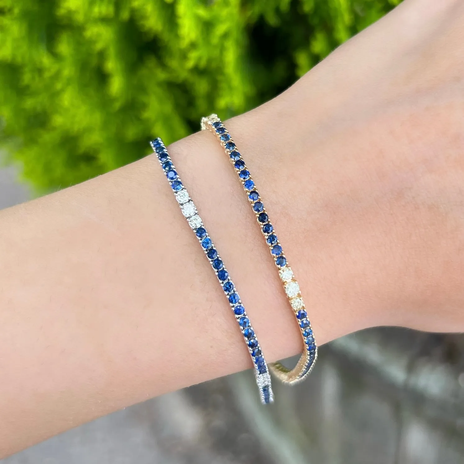 14K GOLD DIAMOND AND BLUE SAPPHIRE MELANIE TENNIS BRACELET