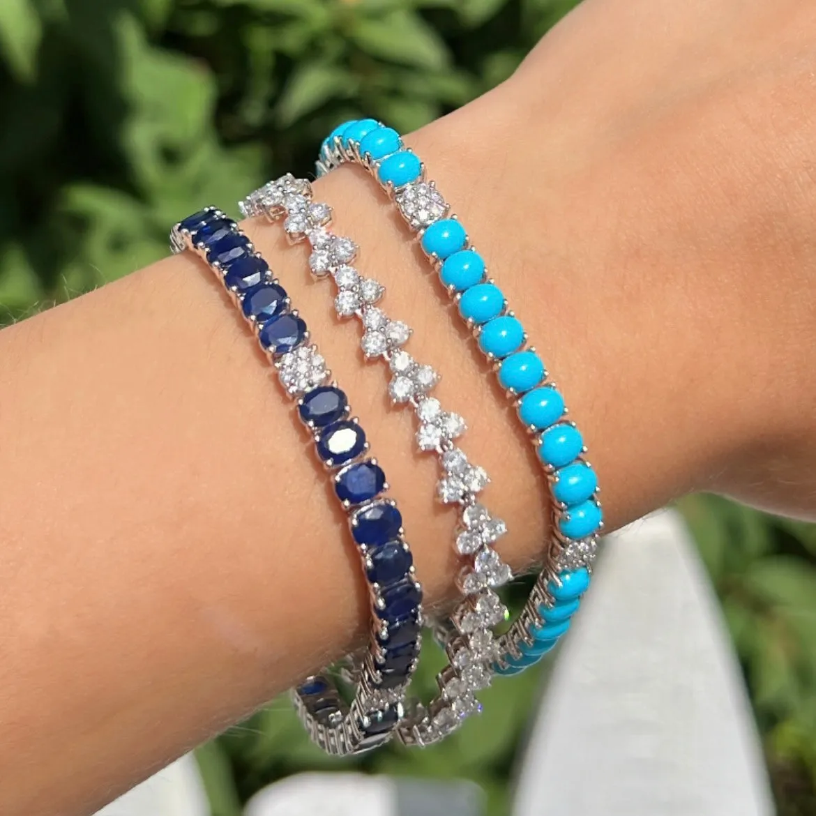 14K GOLD DIAMOND AND SAPPHIRE LARGE RENA TENNIS BRACELET