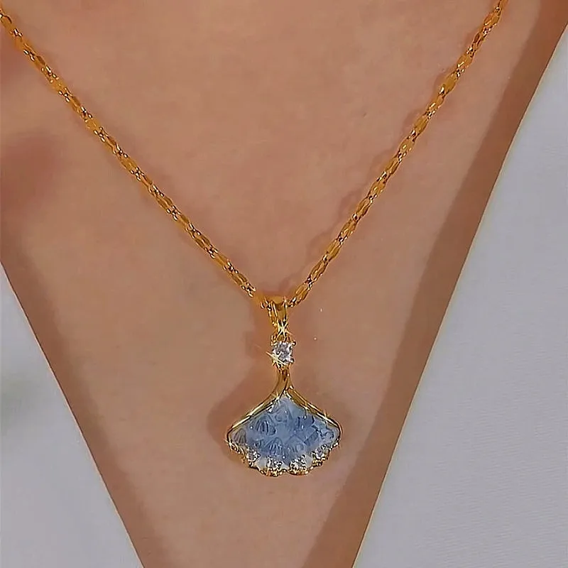 14K Gold-Plated Luxury Blue Leaf Necklaces