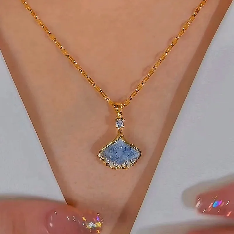 14K Gold-Plated Luxury Blue Leaf Necklaces