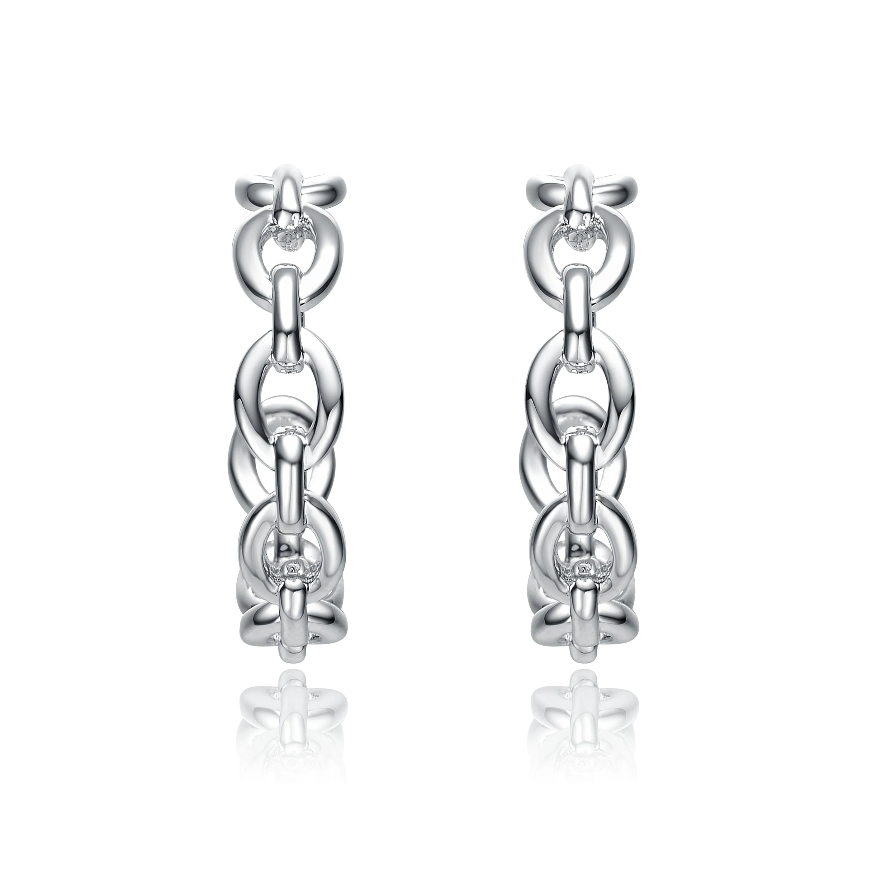14k Gold Plated Sterling Silver Modern Chain Link C-hoop Earrings