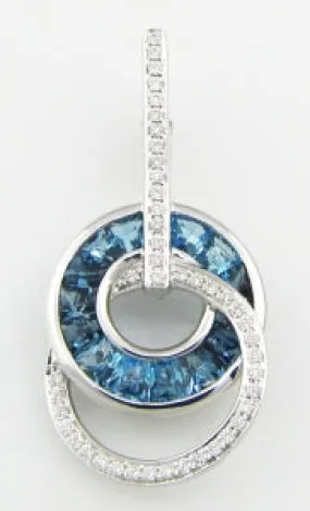 14K White Blue Topaz and Natural Diamond Pendant