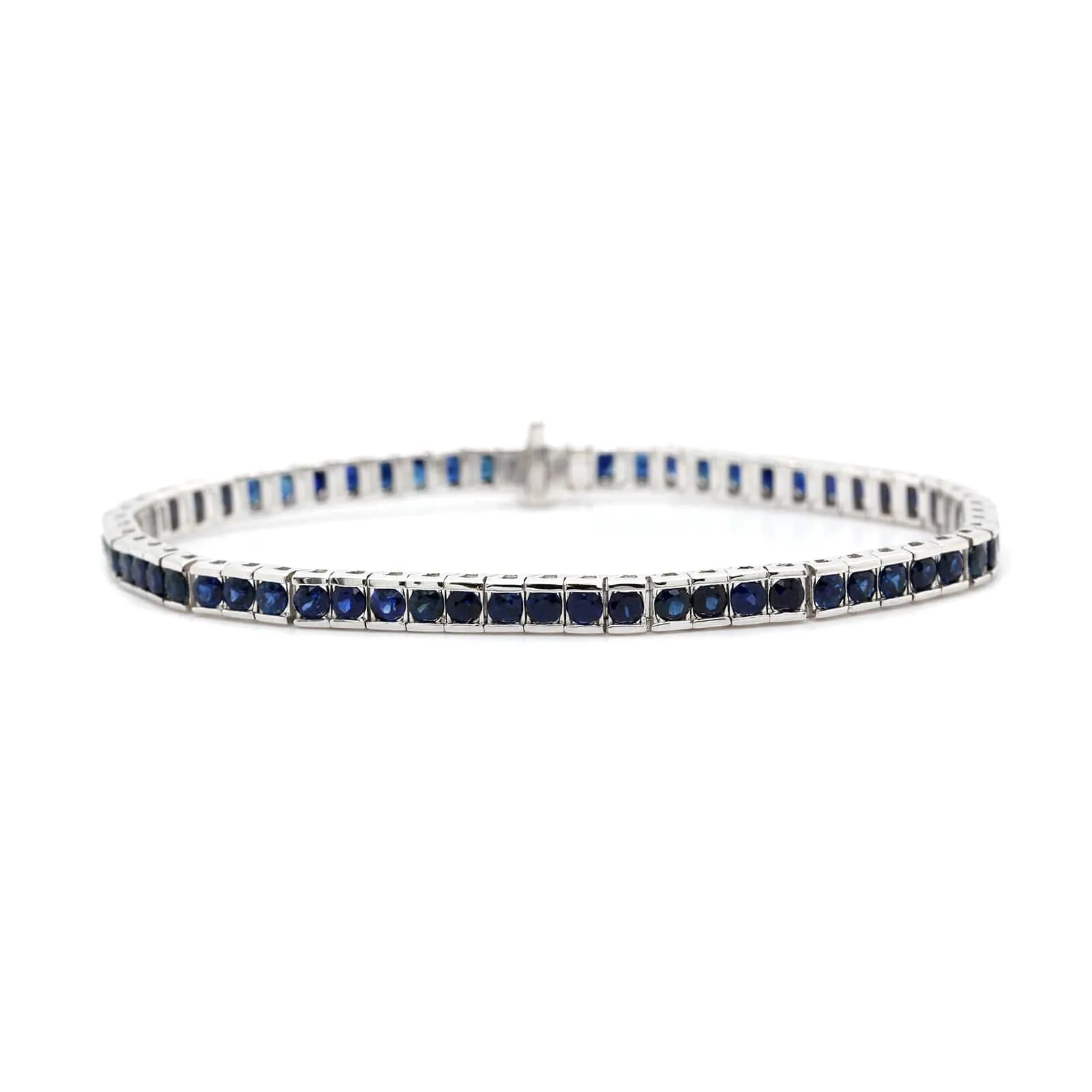 14K White Gold Blue Sapphire Tennis Bracelet