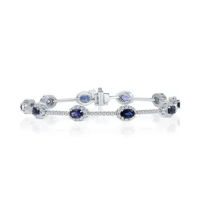 14K White Gold Oval Sapphire & Diamond Tennis Bracelet
