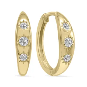 1/5 Ctw Three Stone Lab Grown Diamond Huggies Hoop Earrings In 10K Yellow Gold (F-G Color, Vs1- Vs2 Clarity)