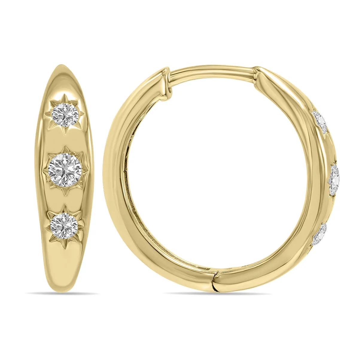 1/5 Ctw Three Stone Lab Grown Diamond Huggies Hoop Earrings In 10K Yellow Gold (F-G Color, Vs1- Vs2 Clarity)