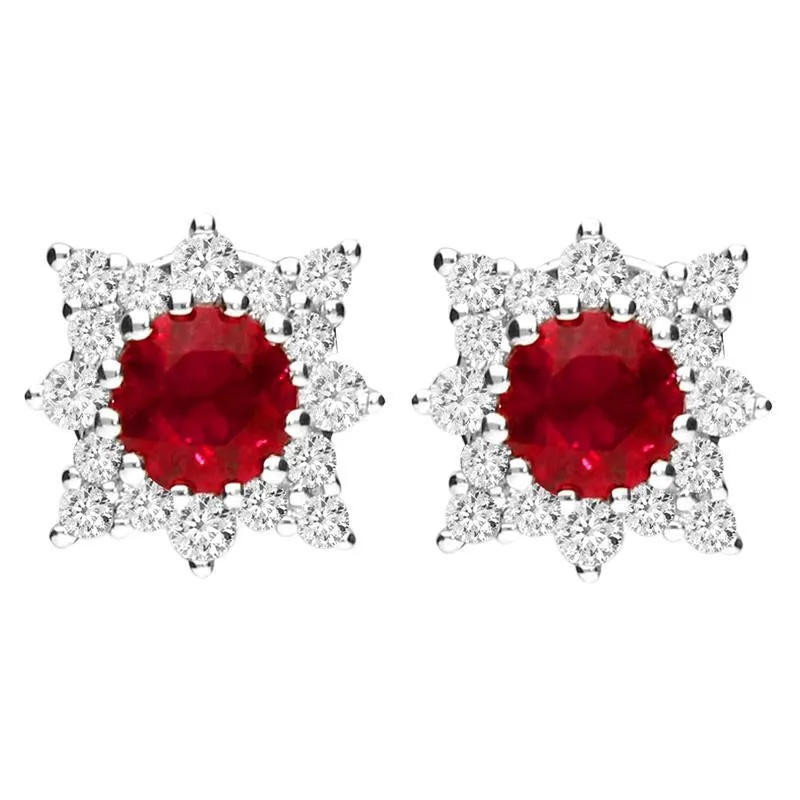 18ct White Gold 0.54ct Ruby 0.24ct Diamond Star Stud Earrings