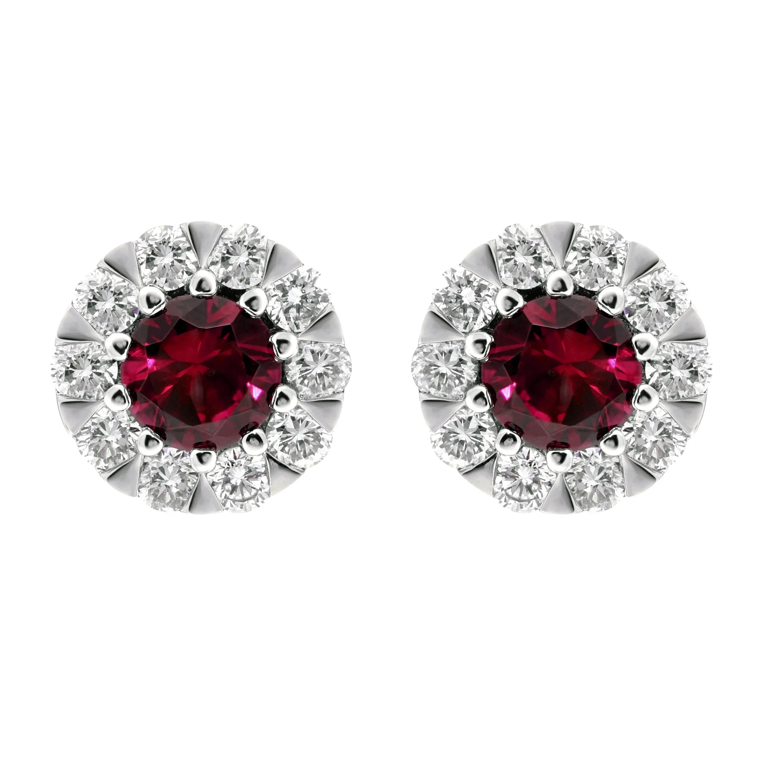 18ct White Gold Ruby Diamond Cluster Stud Earrings