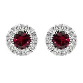18ct White Gold Ruby Diamond Cluster Stud Earrings
