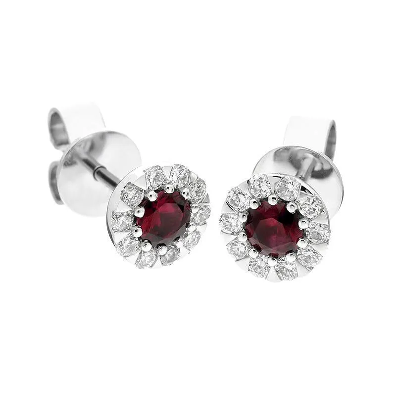 18ct White Gold Ruby Diamond Cluster Stud Earrings