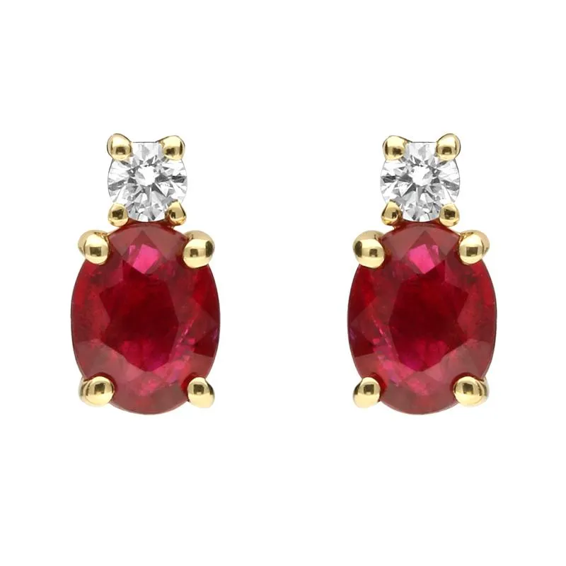 18ct Yellow Gold Ruby and Diamond Drop Stud Earrings