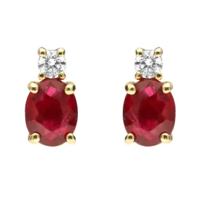 18ct Yellow Gold Ruby and Diamond Drop Stud Earrings