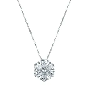 18K White Gold 16" Pear-Shaped Diamond Flower Pendant, 3ct G-H, VS