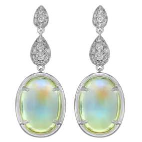 18K White Moonstone and Natural Diamond Drop Earrings