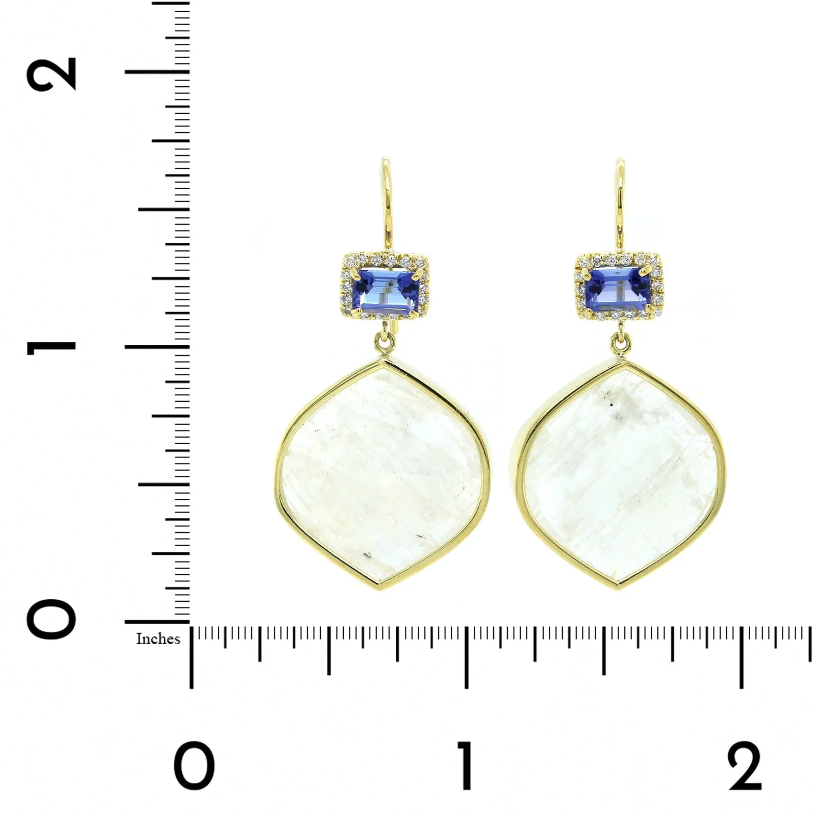 18K Yellow Gold Tanzanite and Moonstone Diamond Drop Earrings