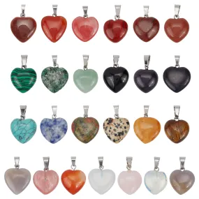 25Pcs Heart Natural & Synthetic Gemstone Pendants, with Platinum Tone Brass Findings, 17~22x15~21x5~9mm, Hole: 2x7mm