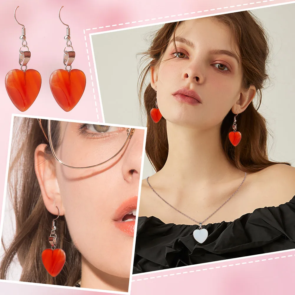 25Pcs Heart Natural & Synthetic Gemstone Pendants, with Platinum Tone Brass Findings, 17~22x15~21x5~9mm, Hole: 2x7mm