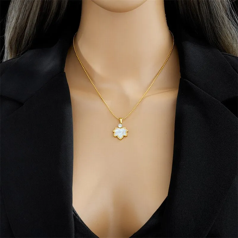 316L Stainless Steel Maple Leaf Zircon Pendant Necklace For Women