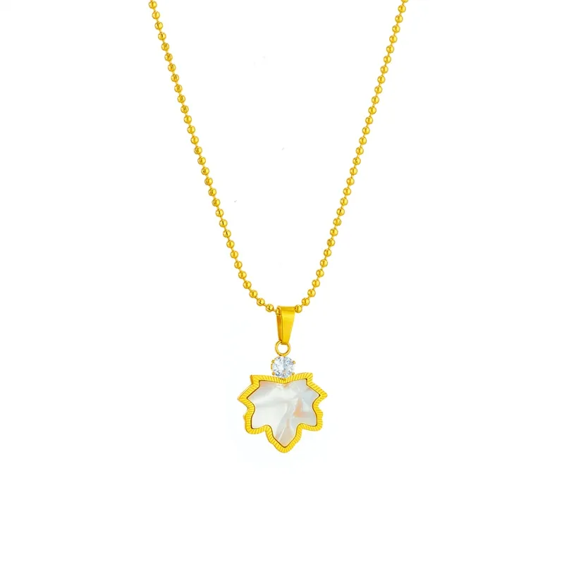 316L Stainless Steel Maple Leaf Zircon Pendant Necklace For Women