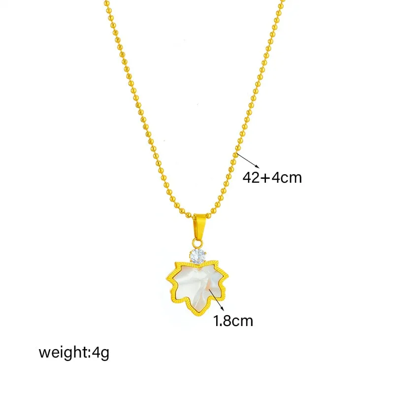 316L Stainless Steel Maple Leaf Zircon Pendant Necklace For Women