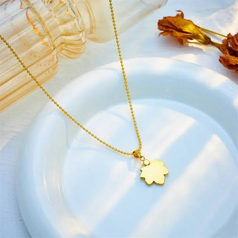 316L Stainless Steel Maple Leaf Zircon Pendant Necklace For Women