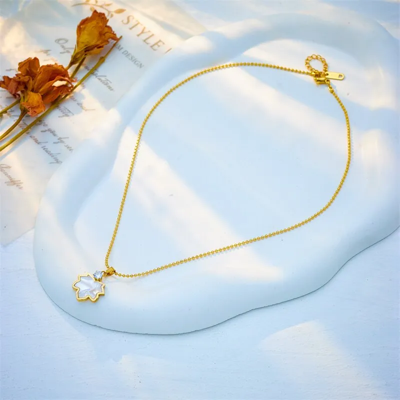 316L Stainless Steel Maple Leaf Zircon Pendant Necklace For Women