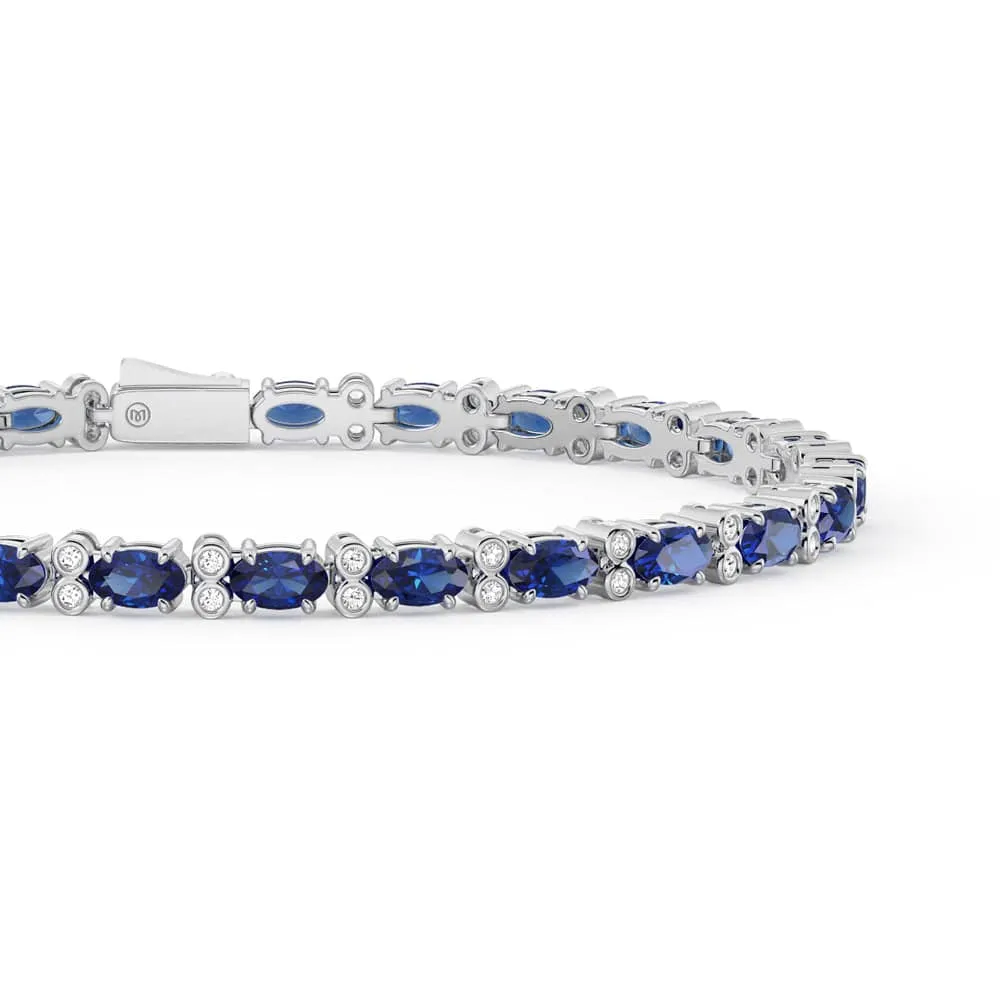 8 CT. Classic Oval White Sapphire & Blue Sapphire Tennis Bracelet