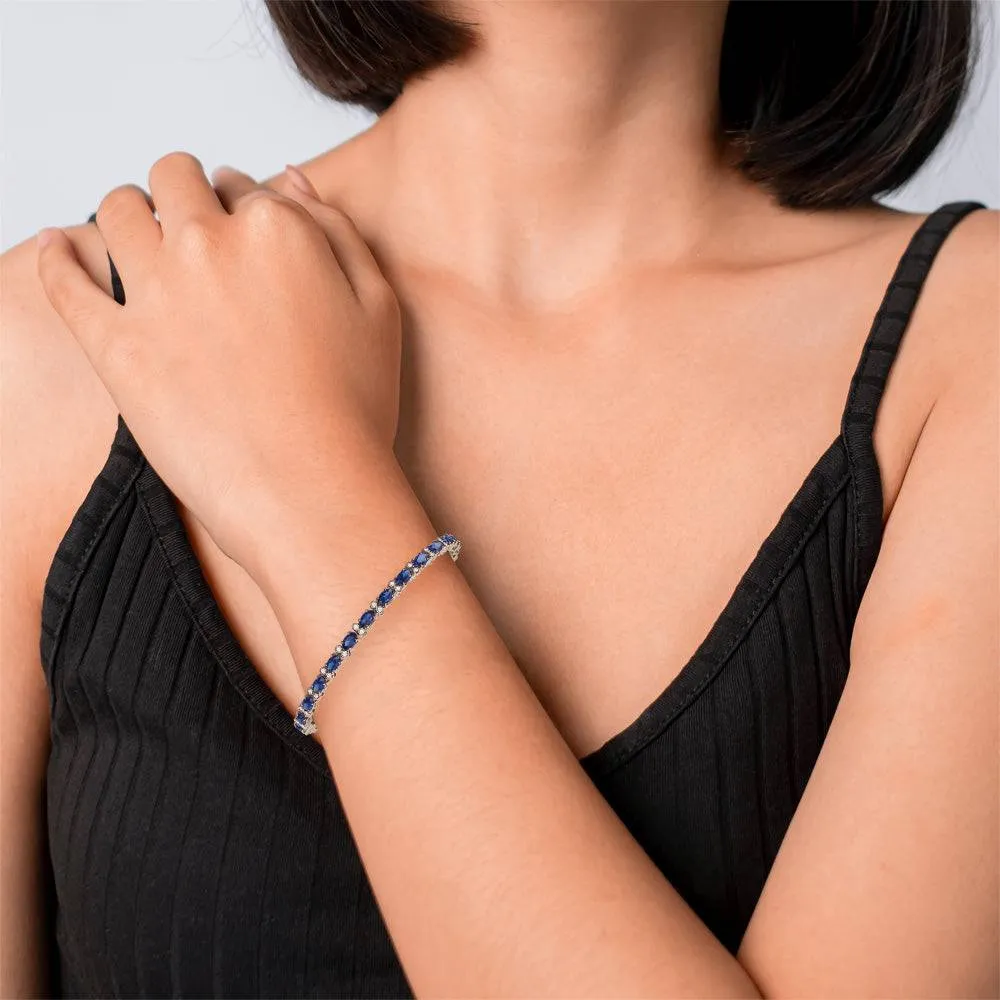 8 CT. Classic Oval White Sapphire & Blue Sapphire Tennis Bracelet