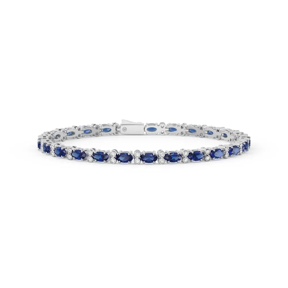 8 CT. Classic Oval White Sapphire & Blue Sapphire Tennis Bracelet