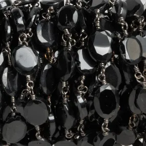 8x6.5mm Black Spinel Oval Black Gold Chain 23 beads