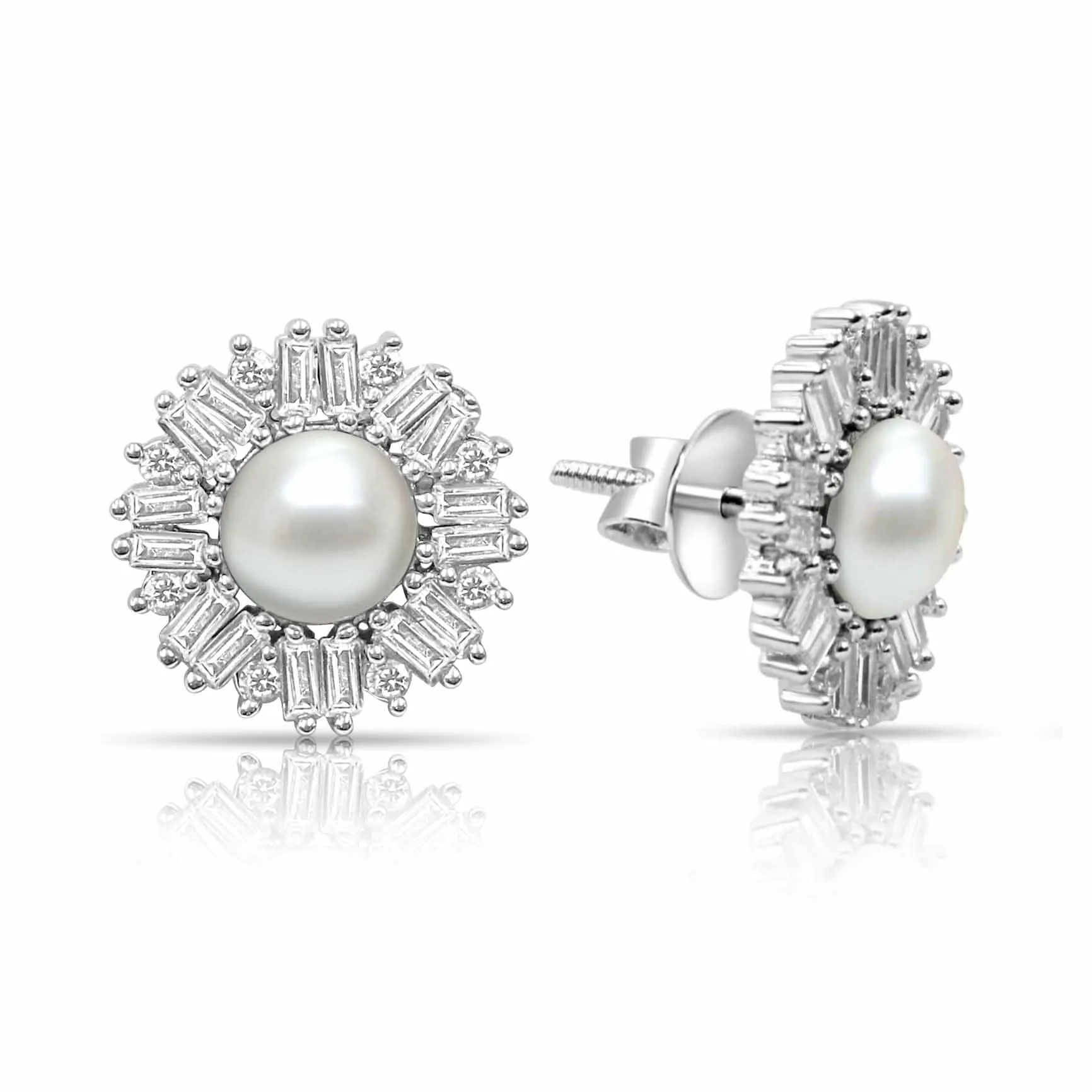 925 Silver Pearl Elegant Tops Earring With Rectangle AD