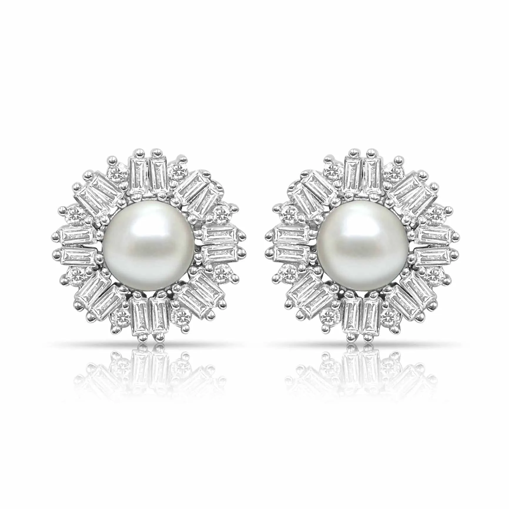 925 Silver Pearl Elegant Tops Earring With Rectangle AD