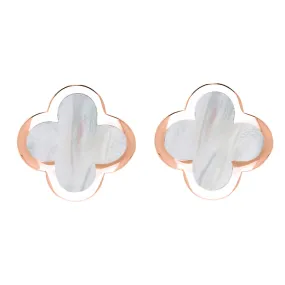9ct Rose Gold White Mother of Pearl Bloom Four Leaf Clover Stud Earrings