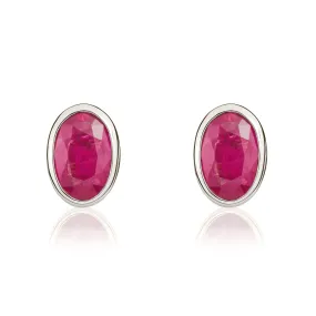 9ct White Gold Ruby 6x4mm Oval Rub Over Set Stud Earrings