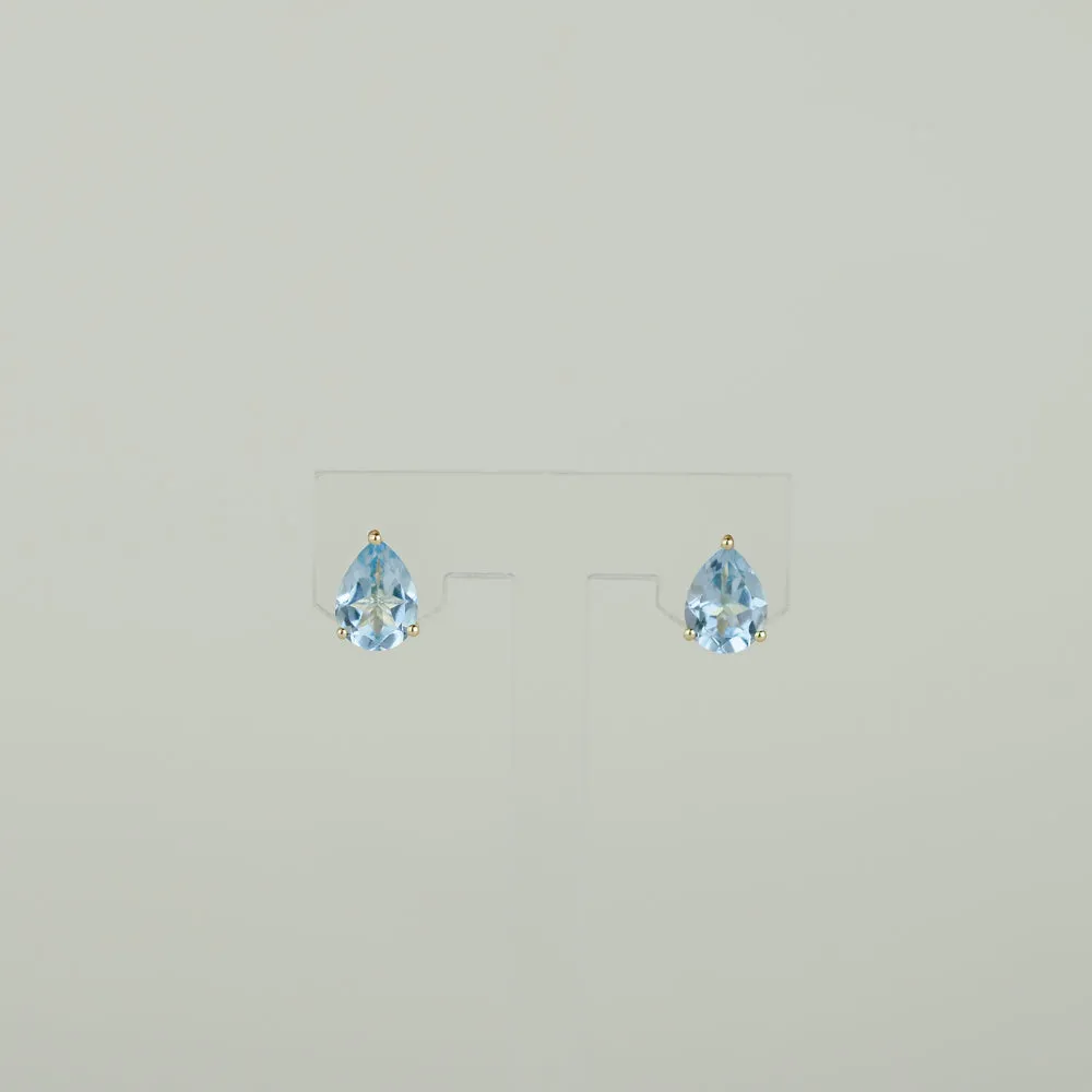 9ct Yellow Gold 1.99ct Pear Cut Blue Topaz Stud Earrings