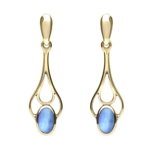 9ct Yellow Gold Moonstone Spoon Drop Earrings