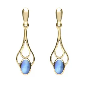 9ct Yellow Gold Moonstone Spoon Drop Earrings