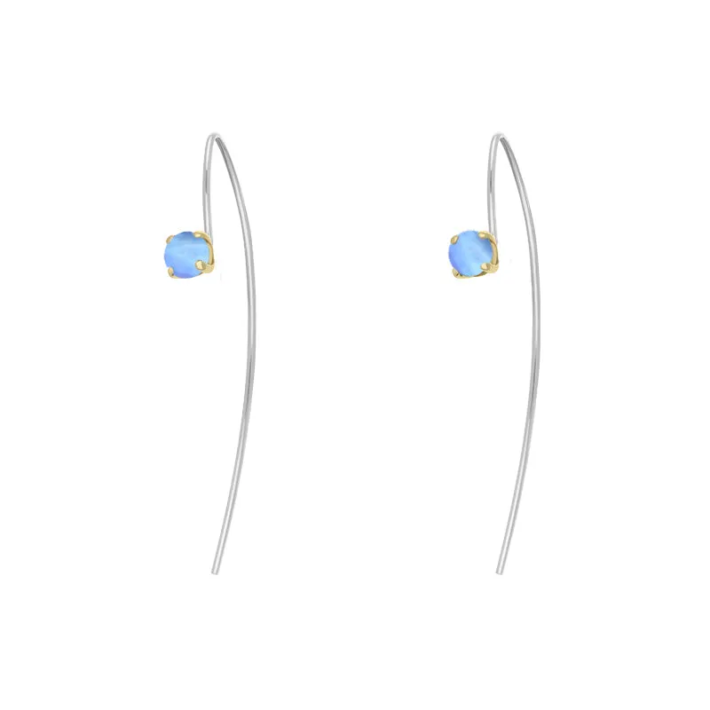 9ct Yellow Gold Sterling Silver Moonstone Stepping Stones 5mm Round Claw Set Hook Earrings