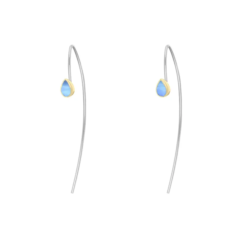9ct Yellow Gold Sterling Silver Moonstone Stepping Stones 5x7mm Pear Drop Hook Earrings