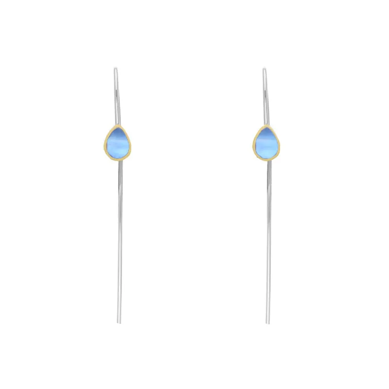 9ct Yellow Gold Sterling Silver Moonstone Stepping Stones 5x7mm Pear Drop Hook Earrings