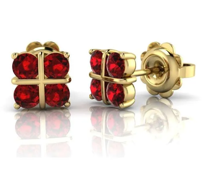 9K Gold & Red Ruby Ladies Stud Earrings