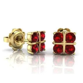 9K Gold & Red Ruby Ladies Stud Earrings